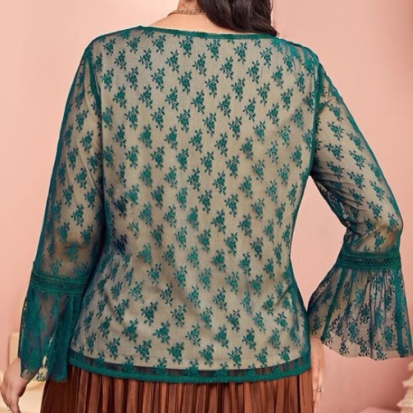Shein green overlay flounce sleeve top 1XL 4XL - Picture 3 of 7